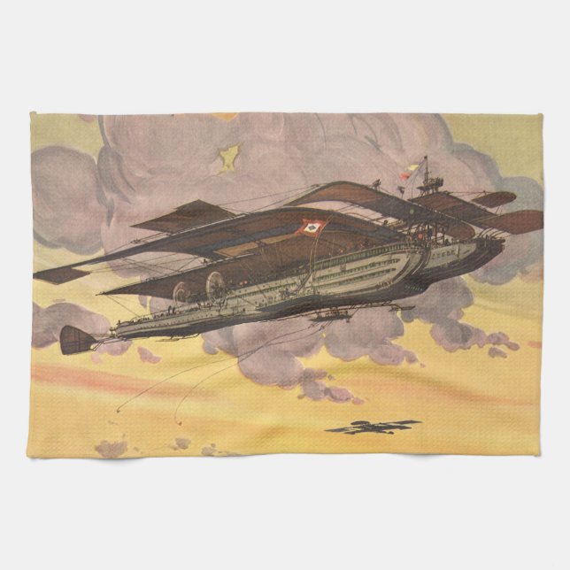 Schiff der Vintagen Science Fiction Geschirrtuch (Horizontal)