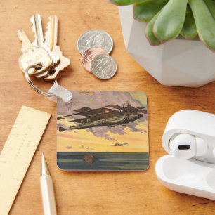 Schiff der Vintagen Science Fiction Schlüsselanhänger