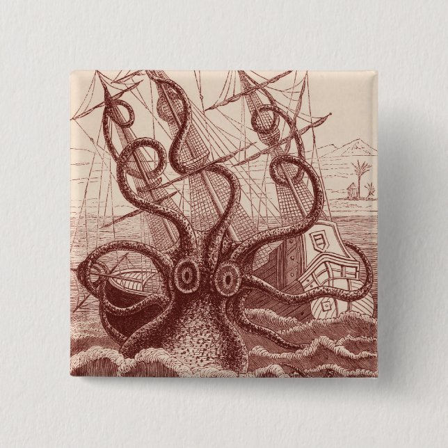Schiff gegen Krake Button (Vorderseite)