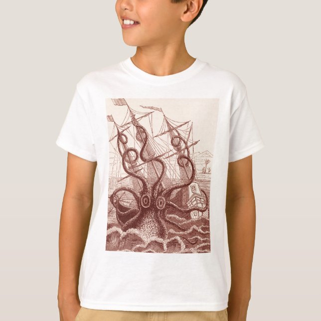 Schiff gegen Oktopus T-Shirt (Vorderseite)
