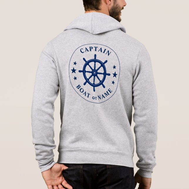 Schiff Helm Wheel Stars Kapitän oder Schiffsname G Hoodie (Rückseite)