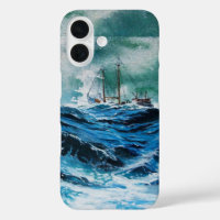 Schiff im Meer im Sturm / Navy Blue
