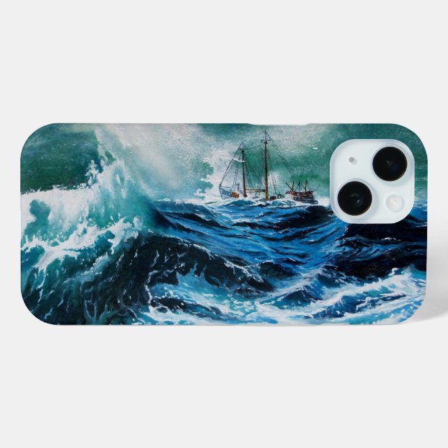 Schiff im Meer im Sturm / Navy Blue Case-Mate iPhone Hülle (Rückseite (Horizontal))