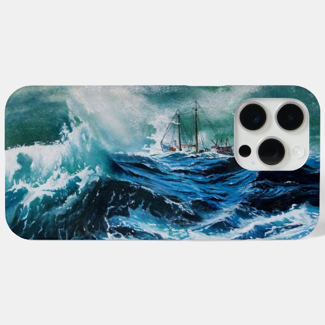 Schiff im Meer im Sturm / Navy Blue Case-Mate iPhone Hülle (Rückseite (Horizontal))