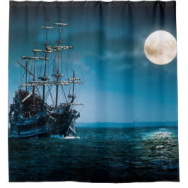 Schiff im Mondlicht Duschvorhang