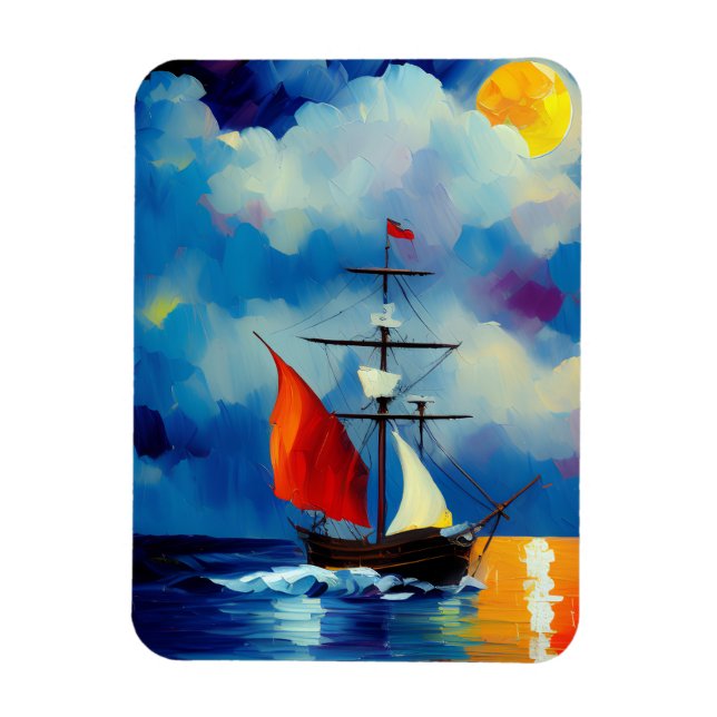 Schiff in der Nacht Magnet (Vertikal)