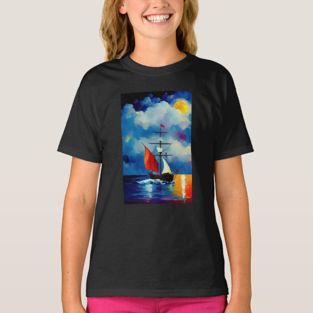 Schiff in der Nacht T-Shirt (Vorderseite)