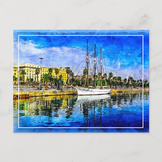 Schiff in der Nähe von Barcelona. Barcelona, Spani Postkarte (Vorderseite)