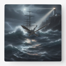 Schiff in einem Sturm, geleitet von einem Leuchttu
