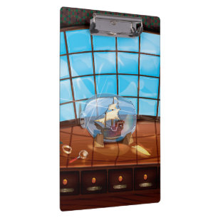 Schiff in einer Flasche auf dem Meer Klemmbrett