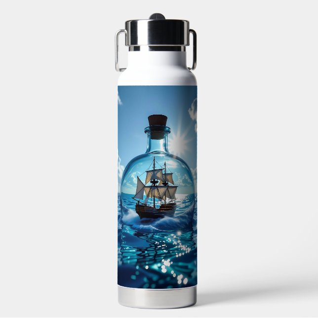 Schiff in einer Flasche im Meer (Vorderseite)