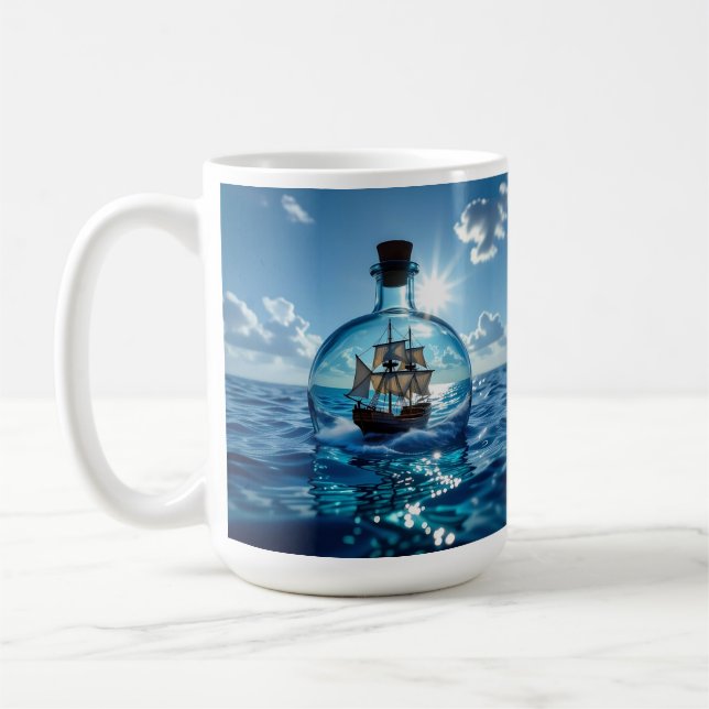 Schiff in einer Flasche im Meer Kaffeetasse (Links)