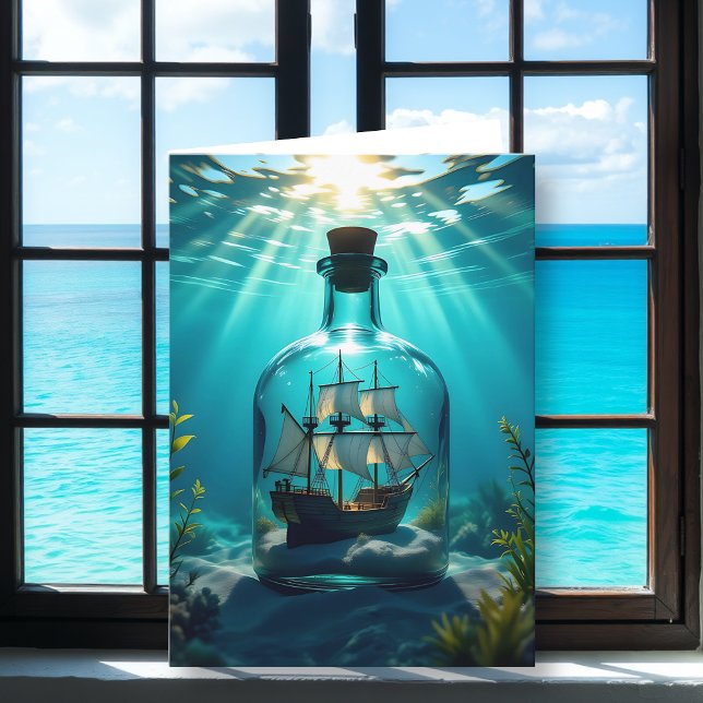 Schiff in einer Flasche im Meer | Nephews Geburtst Karte (Von Creator hochgeladen)