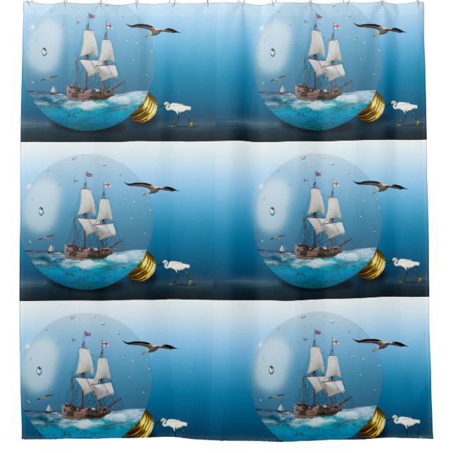 Schiff in einer Glühbirne Duschvorhang (Vorderseite)