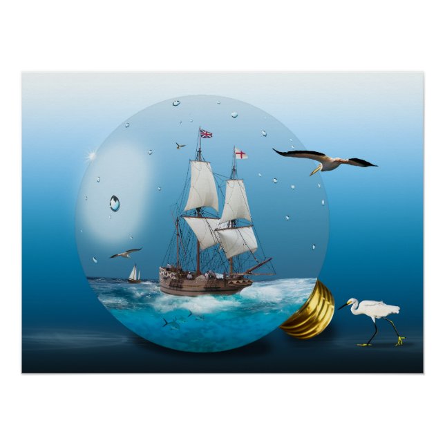 Schiff in einer Glühbirne Poster (Vorderseite)