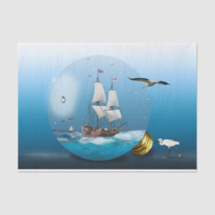 Schiff in einer Glühbirne Seidenpapier