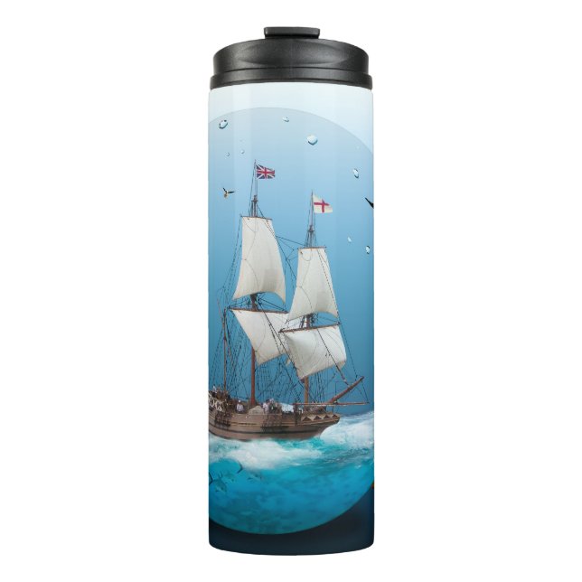 Schiff in einer Glühbirne Thermosbecher (Vorderseite)