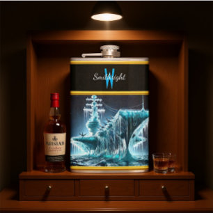 Schiff in Eiszeit inmitten eines nächtlichen Himme Flachmann