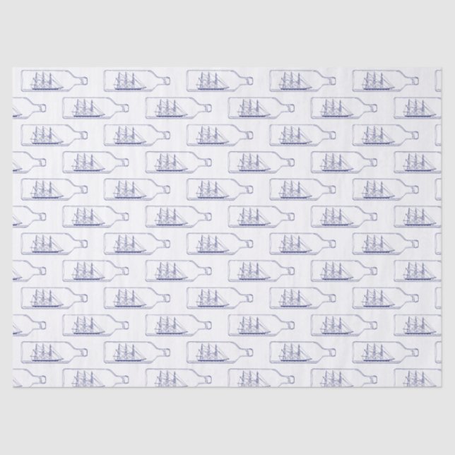 Schiff in Flasche Blau Seidenpapier (Vorderseite)