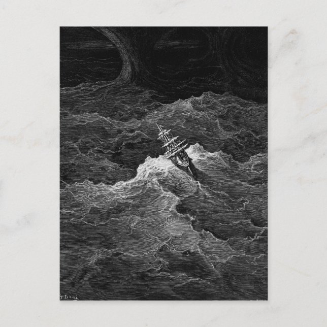 Schiff in stürmischer See Postkarte (Vorderseite)