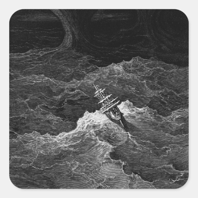 Schiff in stürmischer See Quadratischer Aufkleber (Vorderseite)
