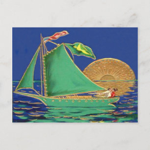 Schiff Irische Flagge Amerikanische Flagge Sonne B Postkarte