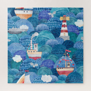 Schiff & Leuchtturm: Childish Watercolor Puzzle