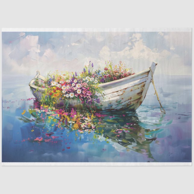 Schiff mit farbenfrohen Wildblumen Decoupage Seidenpapier (Vorderseite)