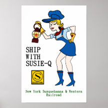 Schiff mit Susie Q, Eisenbahnplakat.