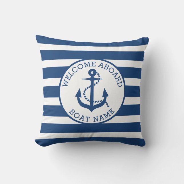 Schiff Nautical Anchering Navy Custom Welcome Bard Kissen (Vorderseite)