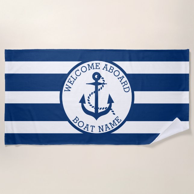 Schiff Nautical Anchering Navy Custom Welcome Bard Strandtuch (Vorderseite)