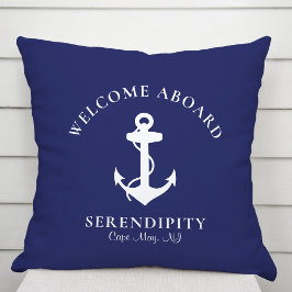 Schiff Nautical Anchor Navy Blue Willkommen an Bor Kissen