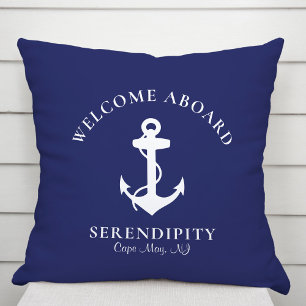 Schiff Nautical Anchor Navy Blue Willkommen an Bor Kissen