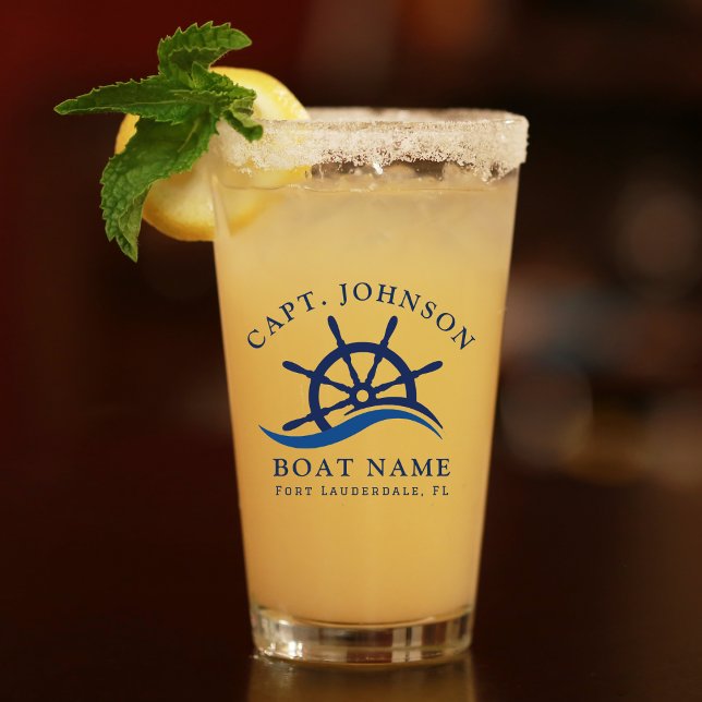 Schiff Nautical Blue Wave Navy Schiff Helm Boat Glas (Nautical Blue Wave Navy Captain Ship Helm Boat Glass)