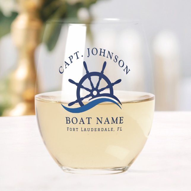 Schiff Nautical Blue Wave Navy Schiff Helm Boat Weinglas Ohne Stiel (Nautical Blue Wave Navy Captain Ship Helm Boat Stemless Wine Glass)