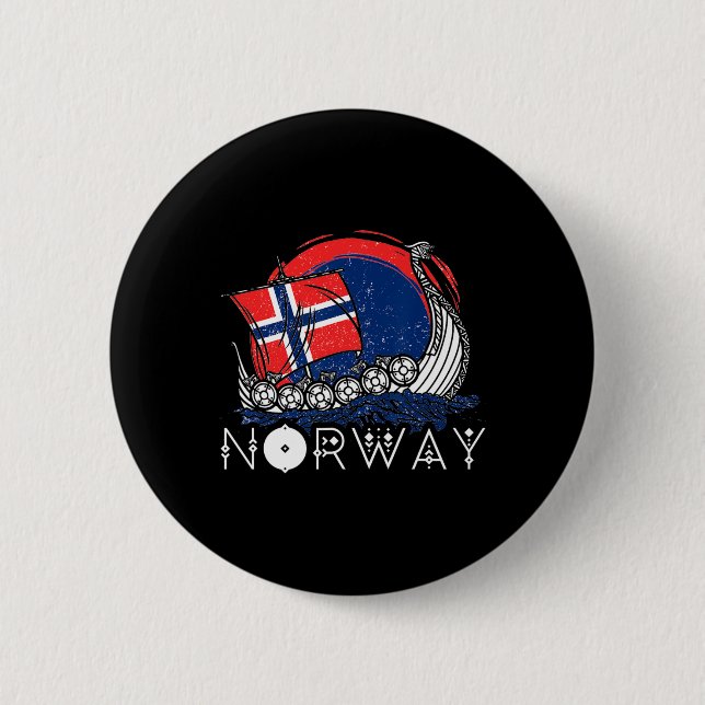 Schiff Norwegische Flagge Norwegen Wikinger-Schiff Button (Vorderseite)