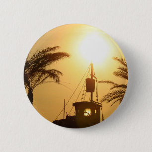 Schiff Palm Trees Sun Foto Rund Abzeichen Button