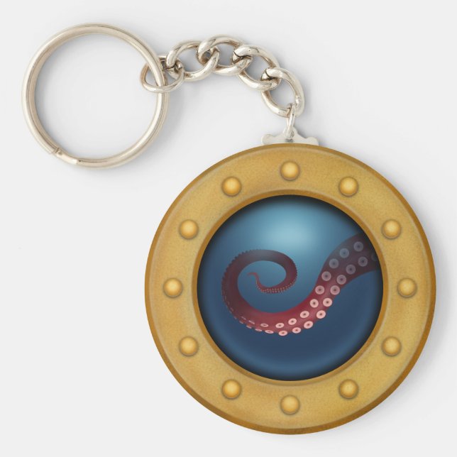 Schiff Porthole mit Octopus Nautical Steampunk Schlüsselanhänger (Vorne)