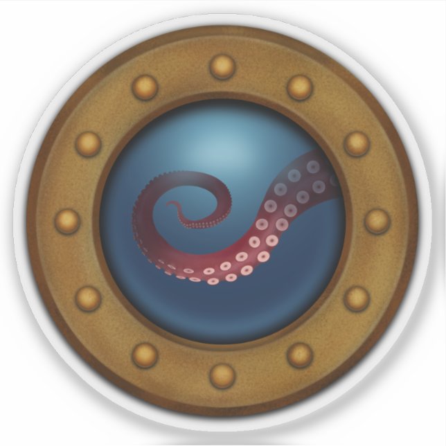 Schiff Porthole mit Seemonster Tentacle Steampunk Aufkleber (Vorderseite)