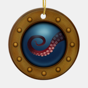 Schiff Porthole Tiefsee Kreatur Steampunk Vintag Keramik Ornament