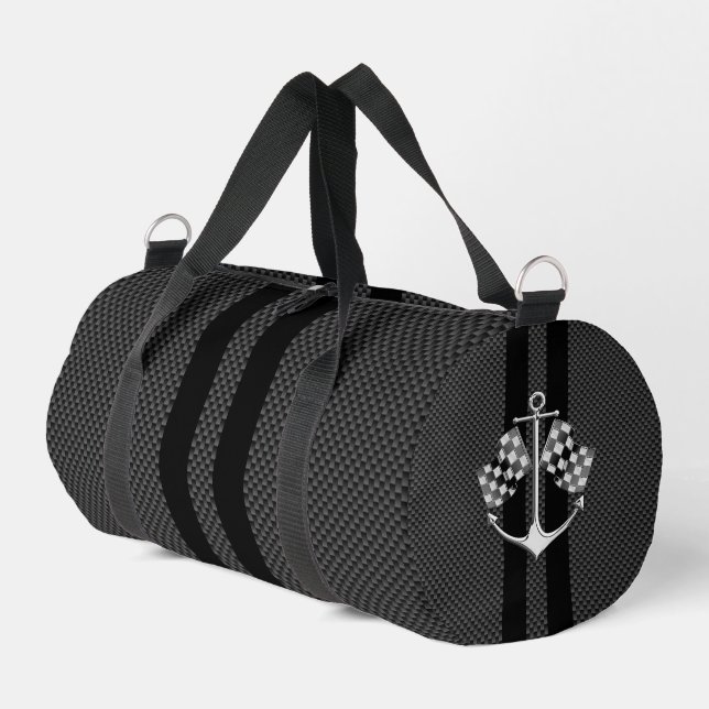 Schiff-Racing im Stil von schwarzem Kohlenstofffas Duffle Bag (Linke Seite)