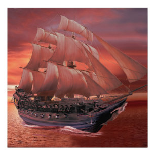 SCHIFF SEGELT BEI SONNENUNTERGANG POSTER