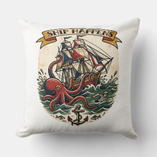 Schiff trifft Kraken Piraten-Tattoo-Flash Lustig N Kissen