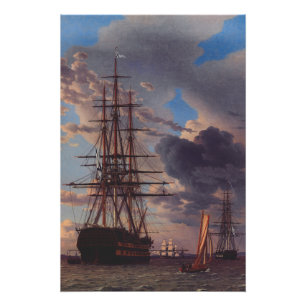 Schiff und eine Fregatte auf Reede liegend  Poster