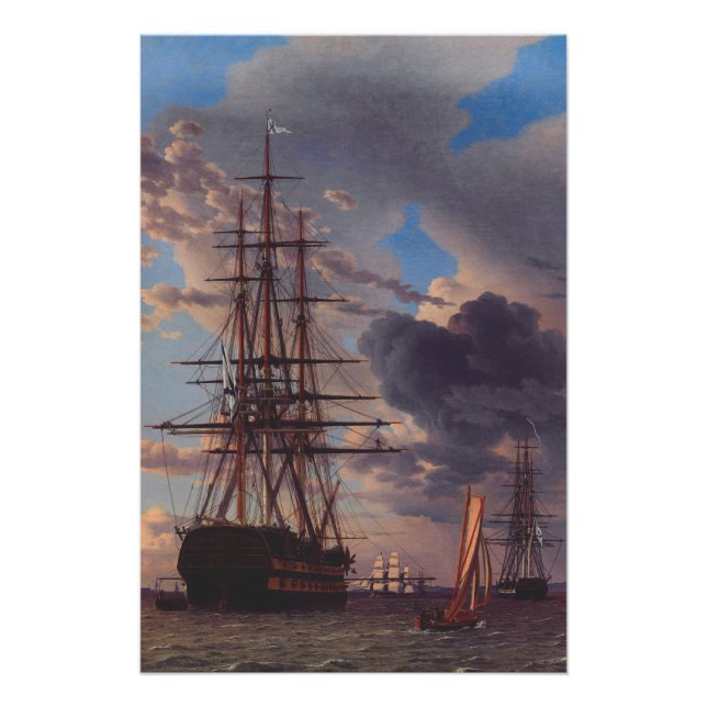Schiff und eine Fregatte auf Reede liegend  Poster (Vorderseite)