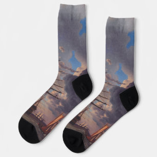 Schiff und eine Fregatte auf Reede Socken