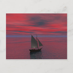 Schiff und Sonnenuntergang Postkarte
