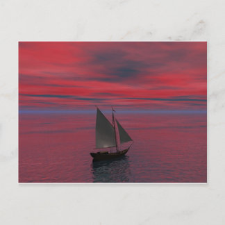 Schiff und Sonnenuntergang Postkarte