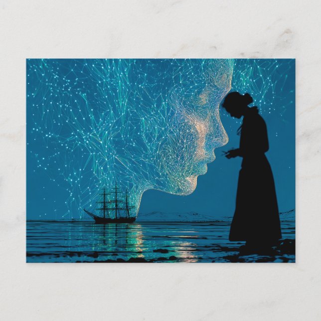 Schiff und Sternbilder, von Land stehend Postkarte (Vorderseite)