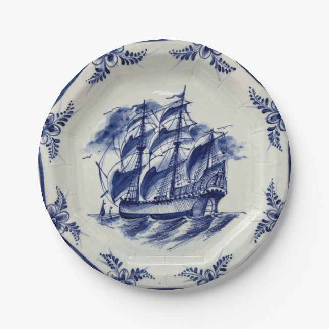 SCHIFF VON BLUE DELFT PAPPTELLER (Vorderseite)